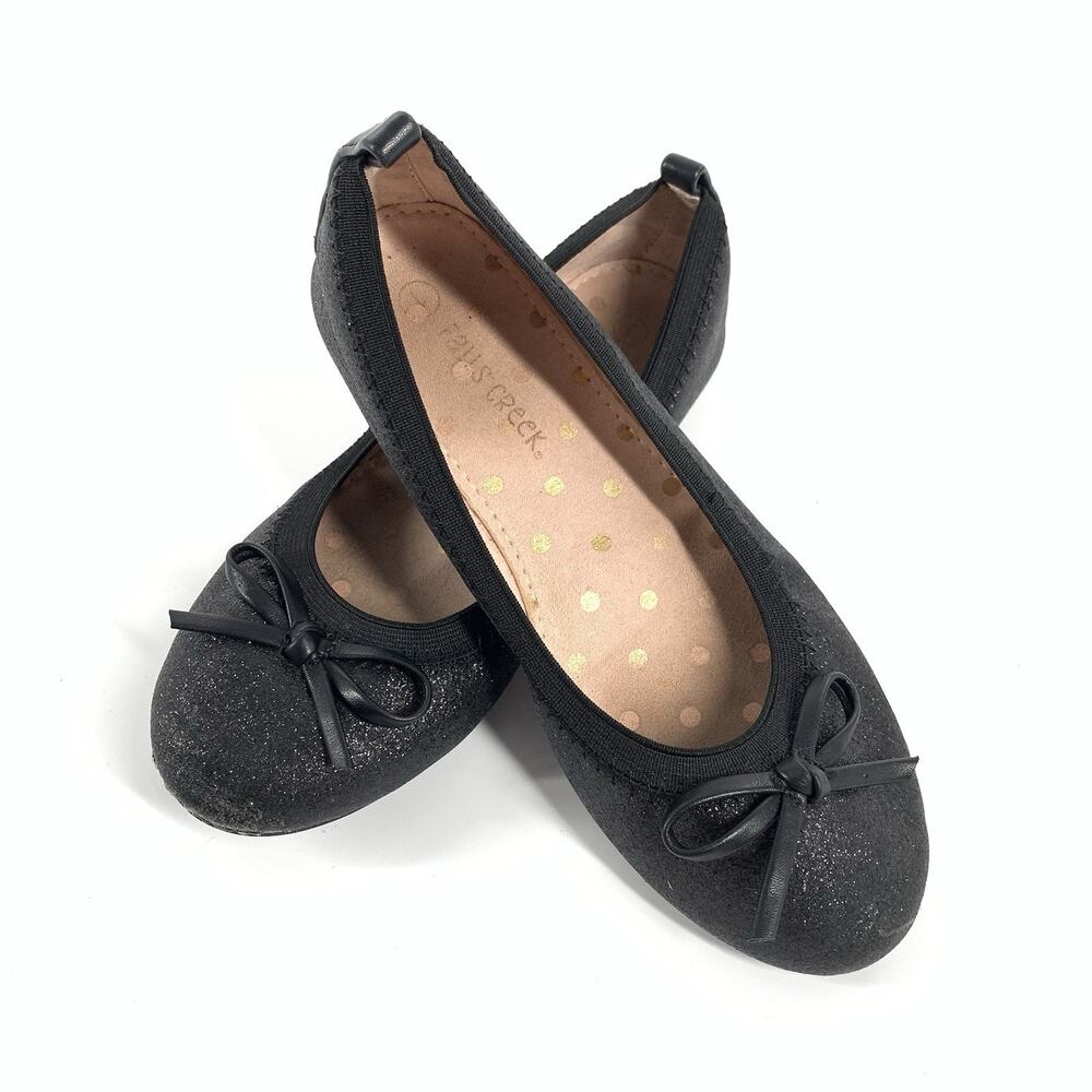 Falls Creek Emma Glitter Covered Sparkly Bow Toe Ballet Flats Size 1 Kids Black